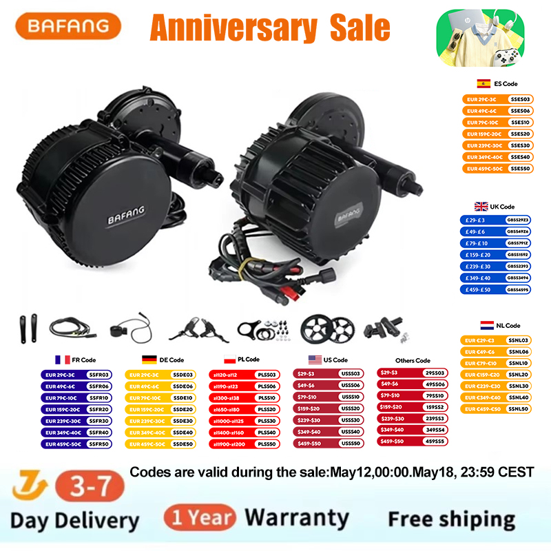 Bafang-電動自転車電動キット,ボトムブラケットのモータ - Side Hung Mid Drive Motor Kit のレビューと価格